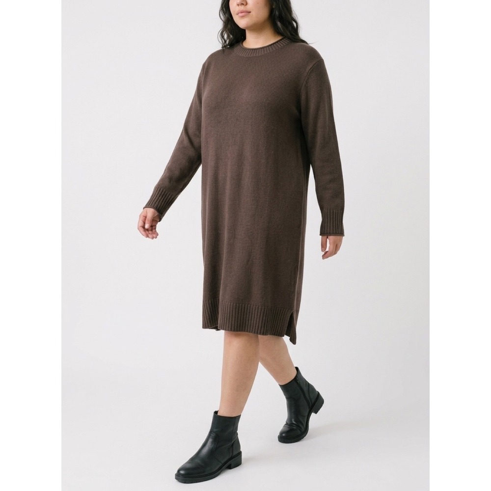 Jessica Simpson Women's Brown Column Crewneck Sweater Dress XL Minimalist